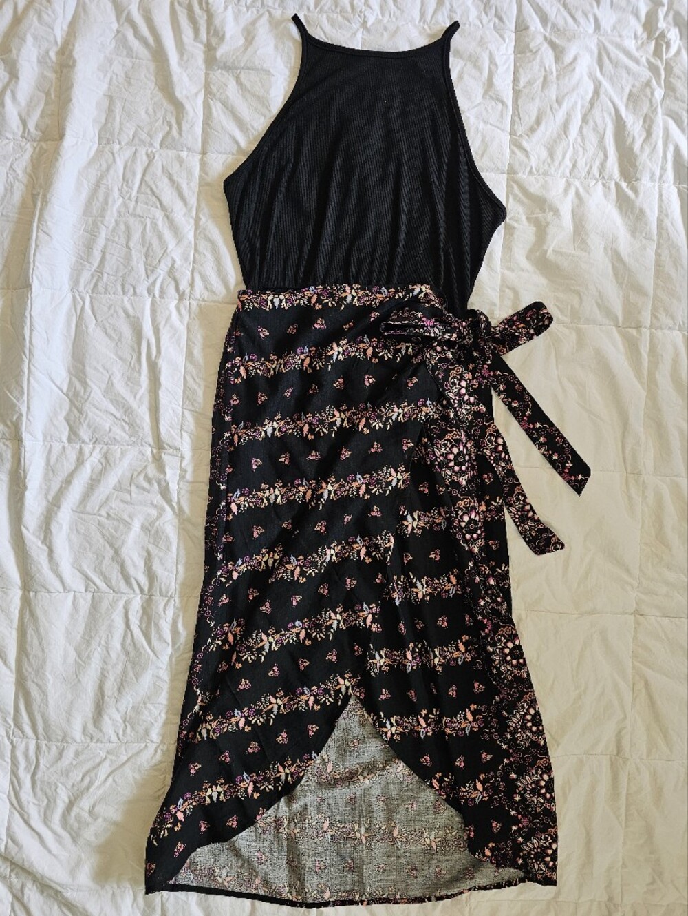 Cupshe Black Wrap Dress with Floral Print